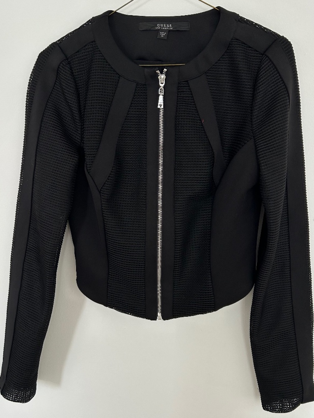 NWOT GUESS Los Angeles Women's Black Mesh Scuba Cropped Jacket Cutout Back XS
